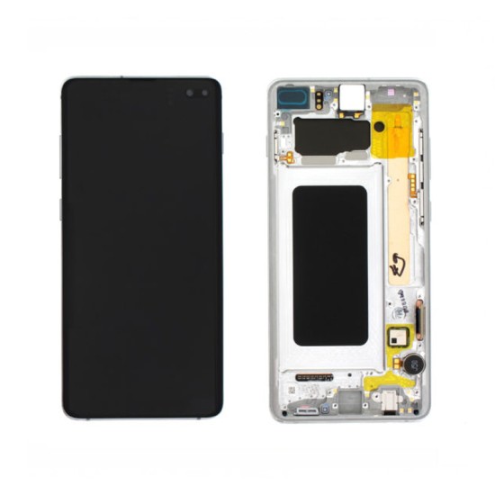 TOUCH+DISPLAY+FRAME SAMSUNG GALAXY S10 PLUS G975 BRANCO (SERVICE PACK GH82-18849A/18834A)